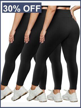 Plus Size High Waist Leggings 3 Pack X-Large 4X Stretchy Workout Yoga